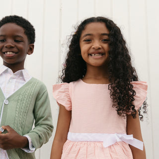 GIRLS Tonal Rose Seersucker Organic Seersucker Ruffle Sleeve Peplum Dress