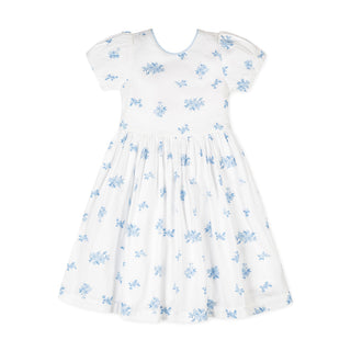 GIRLS Delft Floral Organic Puff Sleeve Sateen Dress