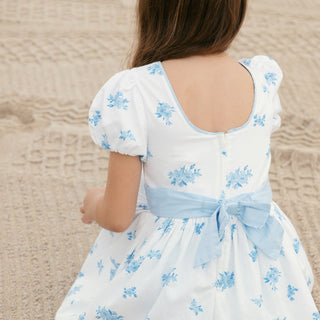GIRLS Delft Floral Organic Puff Sleeve Sateen Dress