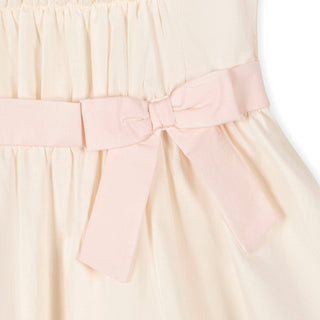 GIRLS Natural with Pink Organic Puff Sleeve Tiered Party Dress