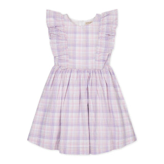 Linen Flutter Sleeve Pinafore Dress 4 / Monet Plaid Linen Flutter Sleeve Pinafore Dress 4 / Monet Plaid
