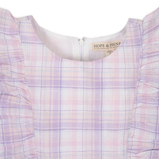 GIRLS Monet Plaid Linen Flutter Sleeve Pinafore Dress