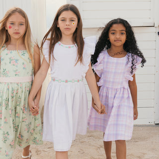 GIRLS Monet Plaid Linen Flutter Sleeve Pinafore Dress