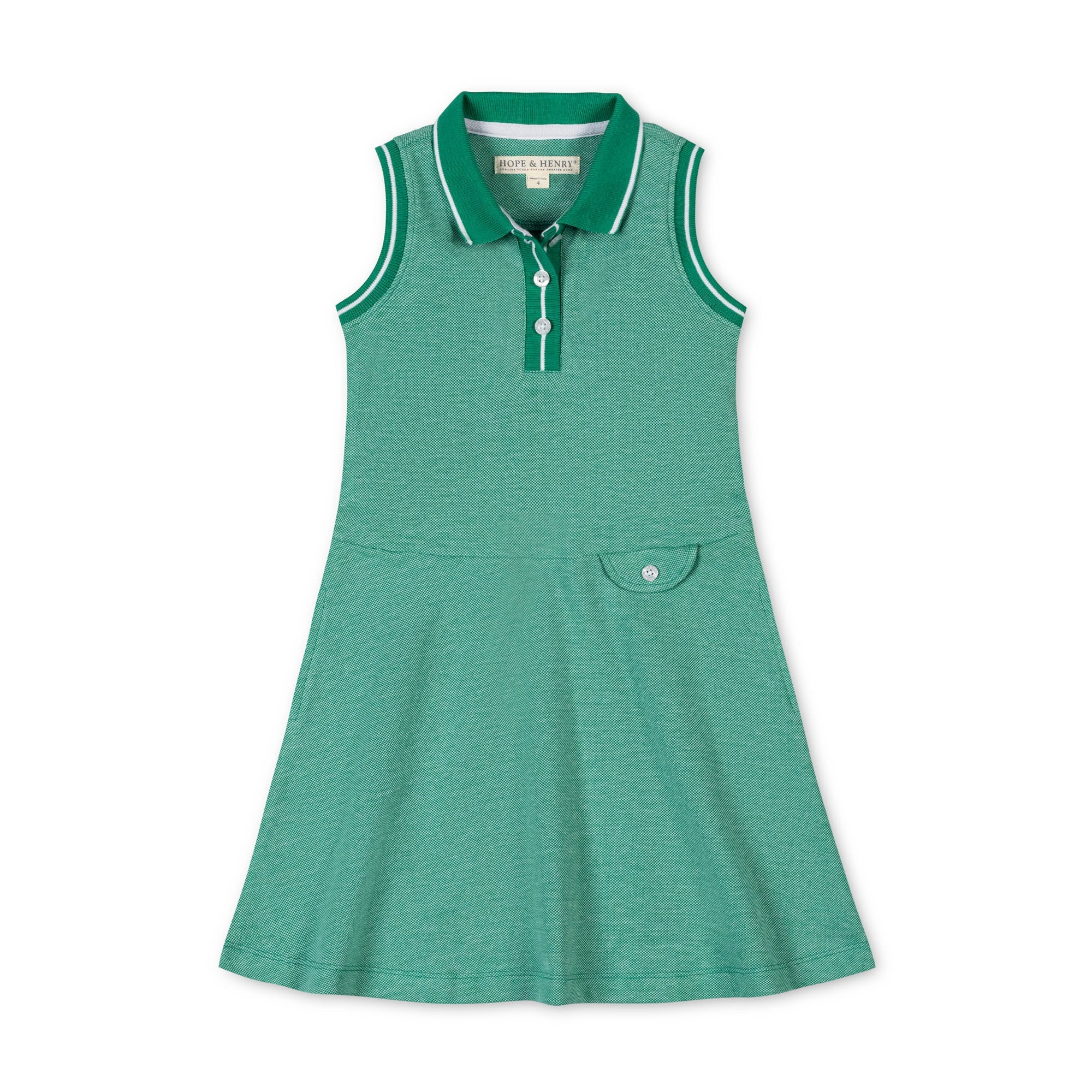 Hope & Henry Girls' Organic Sleeveless Pique Polo Dress, Kelly Green, 3 Hope & Henry Girls' Organic Sleeveless Pique Polo Dress, Kelly Green, 3