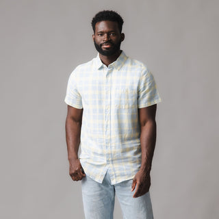 MENS Sunlit Plaid Linen Short Sleeve Button Down Shirt