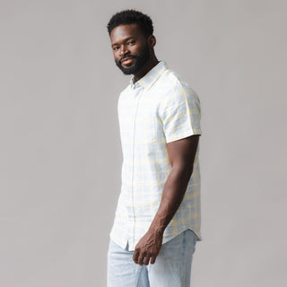 MENS Sunlit Plaid Linen Short Sleeve Button Down Shirt