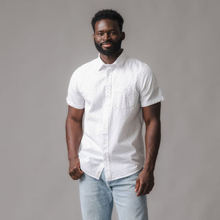 MENS Delft Dot Seersucker Organic Short Sleeve Seersucker Shirt