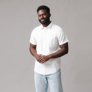 MENS Delft Dot Seersucker Organic Short Sleeve Seersucker Shirt