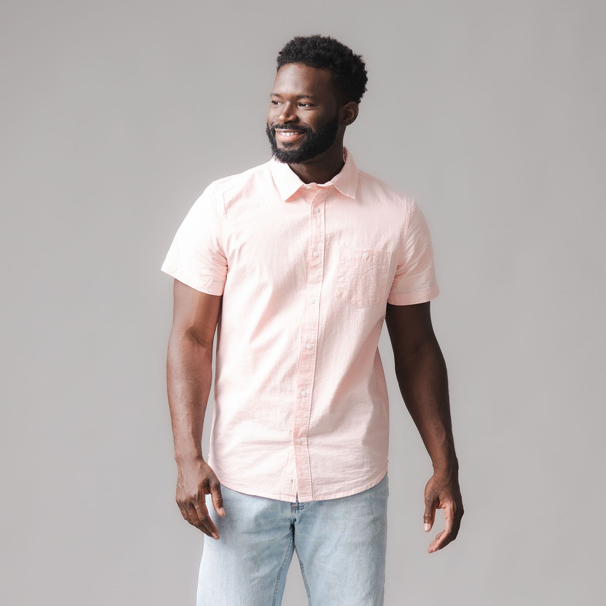 Hope & Henry Men's Organic Short Sleeve Seersucker Shirt, Tonal Rose Seersucker, X-Large Hope & Henry Men's Organic Short Sleeve Seersucker Shirt, Tonal Rose Seersucker, X-Large