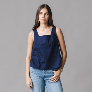 WOMENS Navy Linen Linen Square Neck Tank