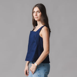 WOMENS Navy Linen Linen Square Neck Tank