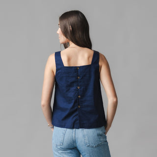 WOMENS Navy Linen Linen Square Neck Tank