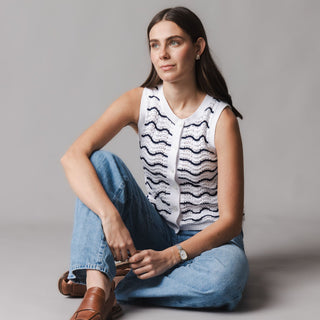 WOMENS Navy Wiggle Organic Button Front Sweater Tank