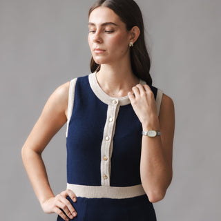 WOMENS Navy Tweed Organic Button Front Sweater Dress