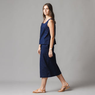 WOMENS Navy Linen Linen Button Front Skirt