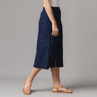 WOMENS Navy Linen Linen Button Front Skirt