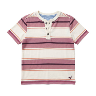 BOYS Heather Plum Stripe Organic Short Sleeve Henley Tee