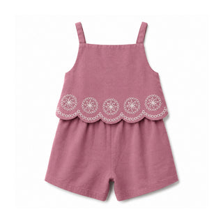GIRLS Rosewood Linen Scallop Edge Tank Romper