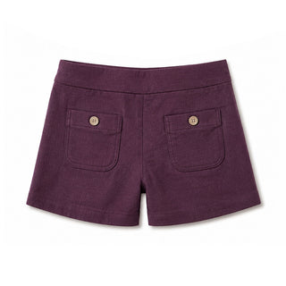 GIRLS Plum Linen Pull-On Patch Pocket Short