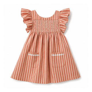 GIRLS Canyon Stripe Linen Flutter Sleeve Swing Dress