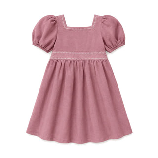 GIRLS Rosewood Linen Puff Sleeve Trim Dress
