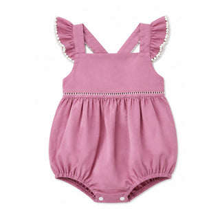 LAYETTE Rosewood Linen Flutter Sleeve Bubble Romper
