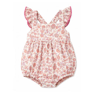 LAYETTE Desert Floral Linen Flutter Sleeve Bubble Romper