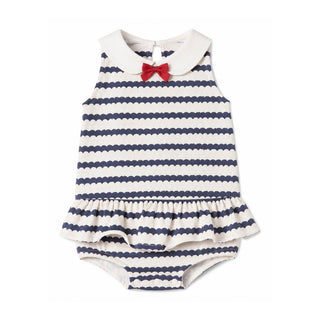 LAYETTE Navy Breton Stripe Organic Peplum Sweater Bubble