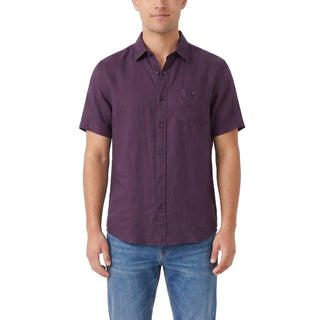 MENS Plum Linen Short Sleeve Button Down Shirt