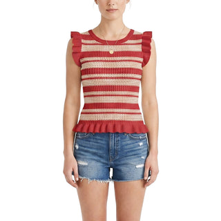 WOMENS Summer Red Stripe Organic Ruffle Edge Sweater Tank