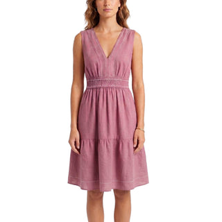 WOMENS Rosewood Linen V-Neck Flounce Tank Dress