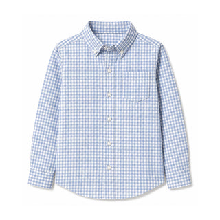 BOYS Classic Blue Gingham Organic Stretch Poplin Shirt