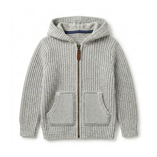 BOYS Light Gray Heather Rib Organic Zip-Up Kanga Sweater Hoodie