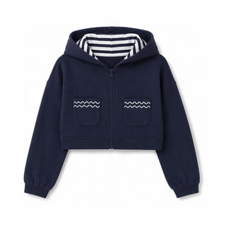 GIRLS Navy Organic Fleece Full Zip Hoodie