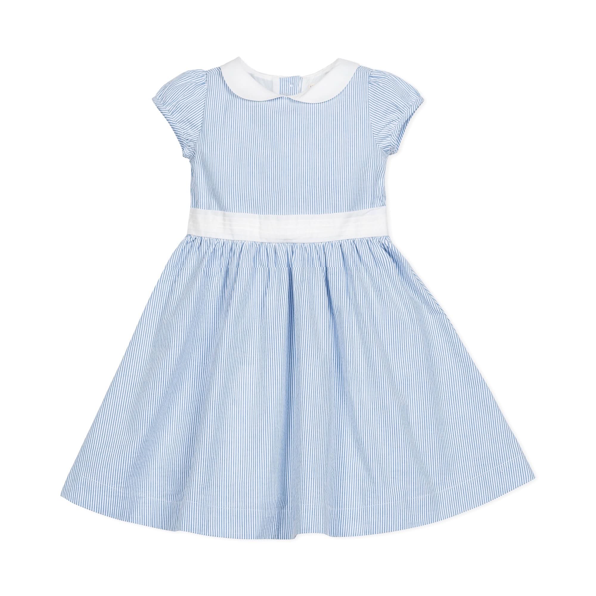 Girls Organic Seersucker Peter Pan Collar Dress - 8 / Blue Seersucker Girls Organic Seersucker Peter Pan Collar Dress - 8 / Blue Seersucker