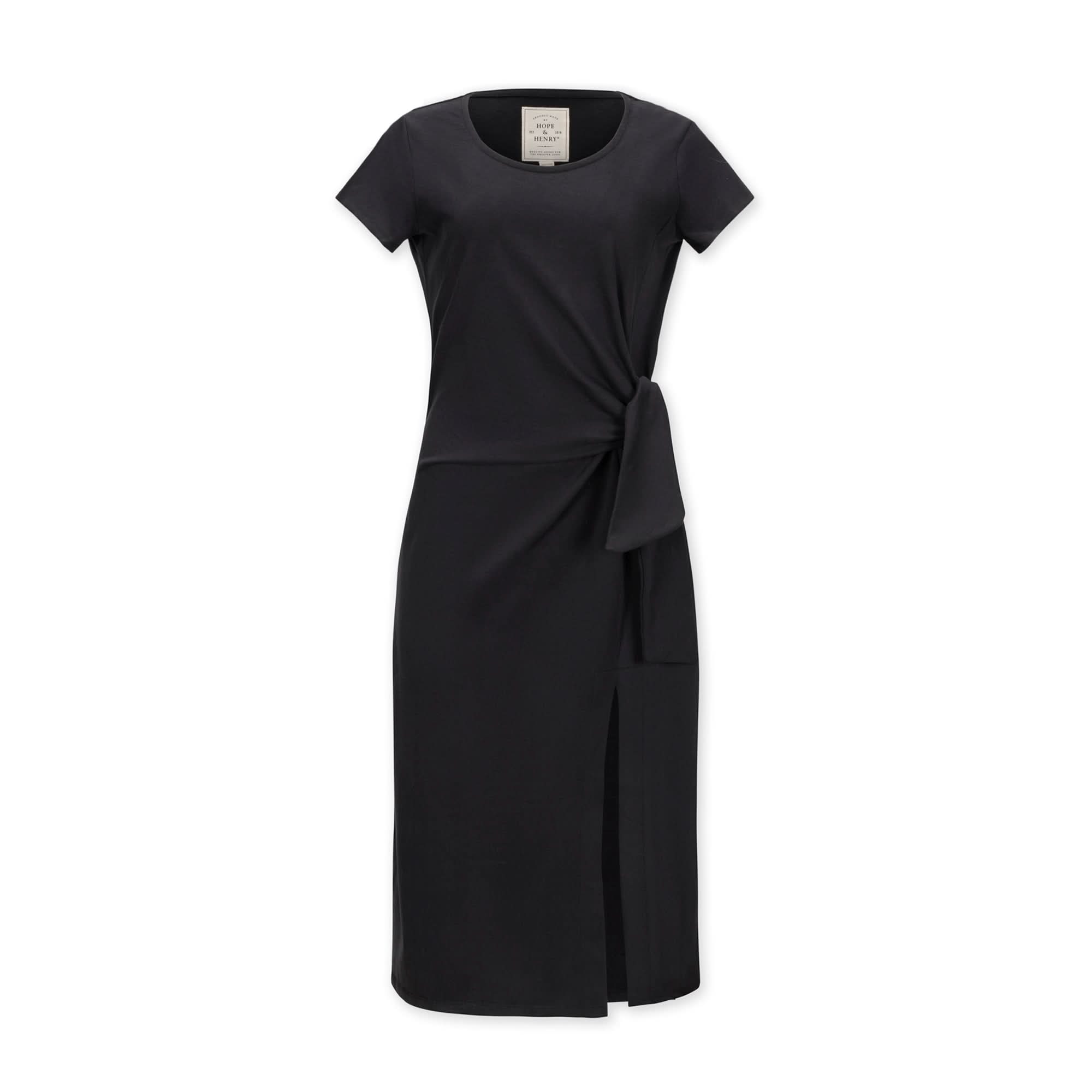Hope & Henry Women's Organic Short Sleeve Knit Tie Midi Dress, Black Side-Tie, 2 Hope & Henry Women's Organic Short Sleeve Knit Tie Midi Dress, Black Side-Tie, 2