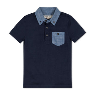 Organic Jersey Polo with Chambray Trim - Baby