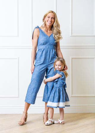 Mommy & Me - Organic Cotton Dress and Jumpsuit in Chambray Hope & Henry Mommy & Me - Organic Cotton Dress and Jumpsuit in Chambray Hope & Henry