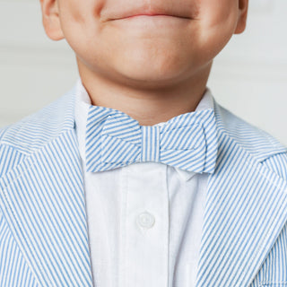 BOYS Blue Seersucker Seersucker Bow Tie