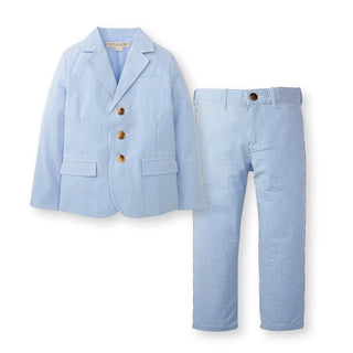 Baby Organic Blue Stripe Seersucker Suit Jacket & Pant Gift Set
