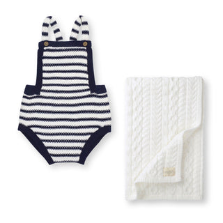 Overall Sweater Romper & Cable Knit Blanket Gift Set