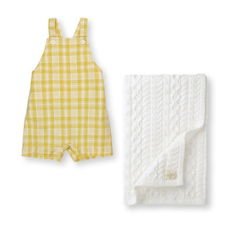 Shortie Overall Romper & Cable Knit Blanket Gift Set