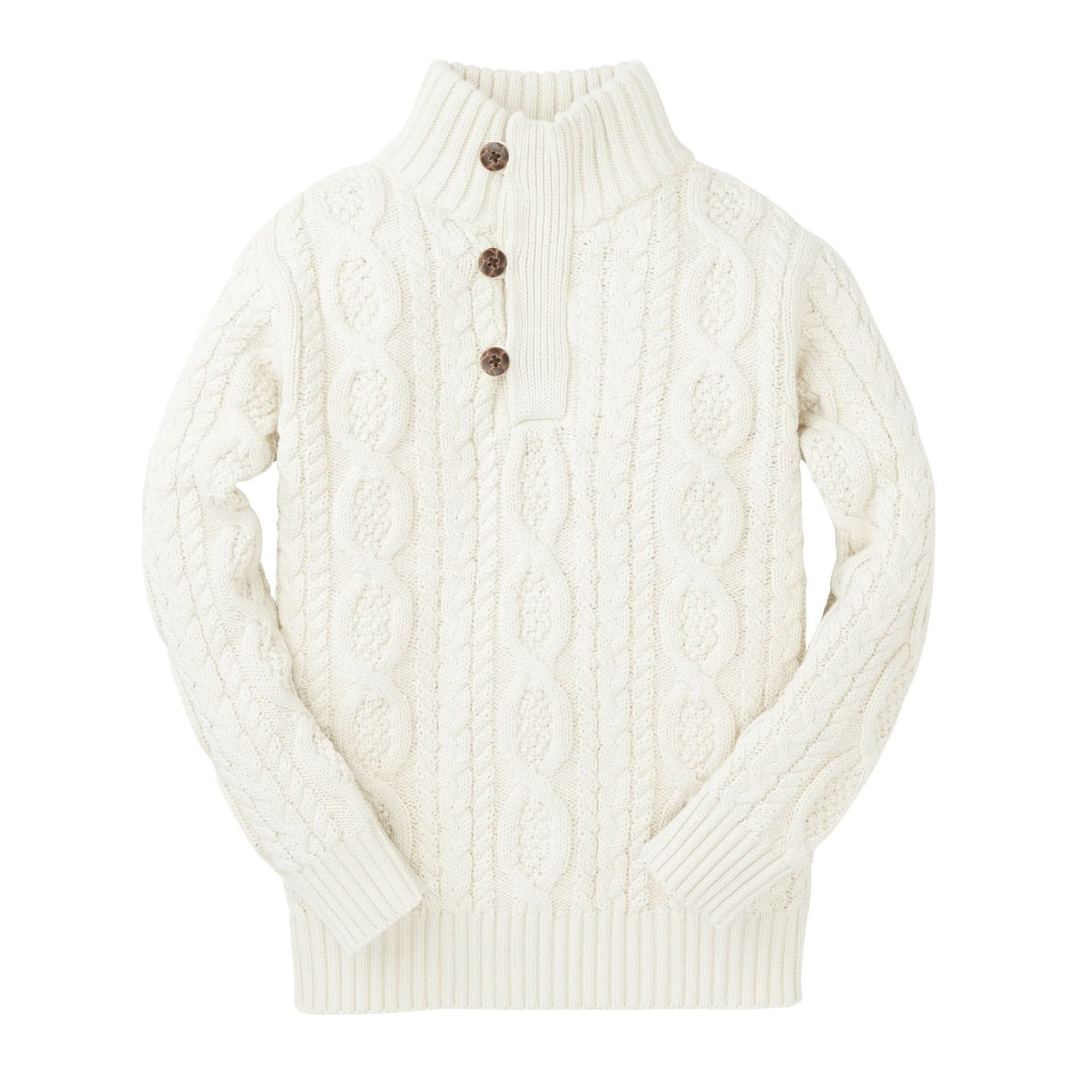 White Cable Knit Mock Neck Sweater Mock Neck Organic Cable Sweater