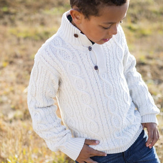 Mock Neck Cable Sweater with Buttons - Hope & Henry Boy