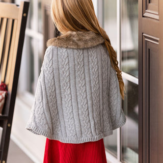 Cable Sweater Cape with Faux Fur - Hope & Henry Girl