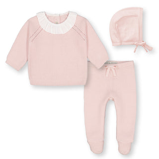 Sweater Ruffle Top, Footed Legging, and Bonnet Set - Hope & Henry Baby