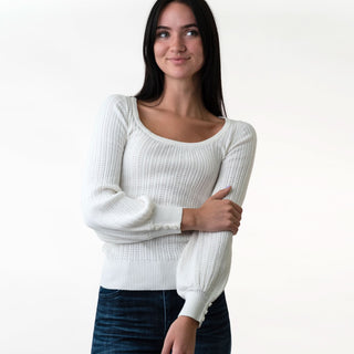 Scoop Neck Pointelle Sweater - Hope & Henry Women