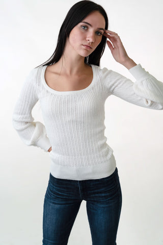 Scoop Neck Pointelle Sweater - Hope & Henry Women