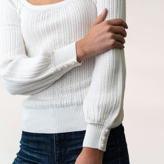 Scoop Neck Pointelle Sweater - Hope & Henry Women