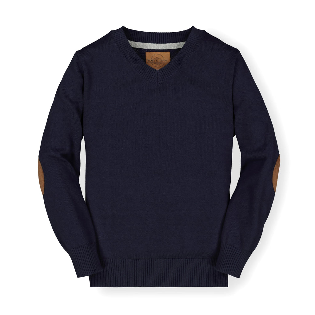 Fine Gauge V-Neck Sweater with Elbow Patches | Hope & Henry Boy